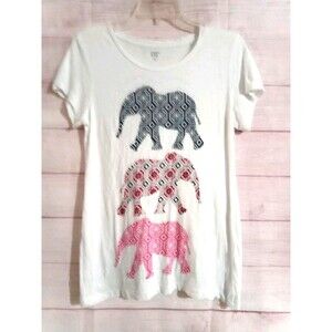 Crown & Ivy T-SHIRT Women's Size Small  Elephant White Pink Black Tee Top